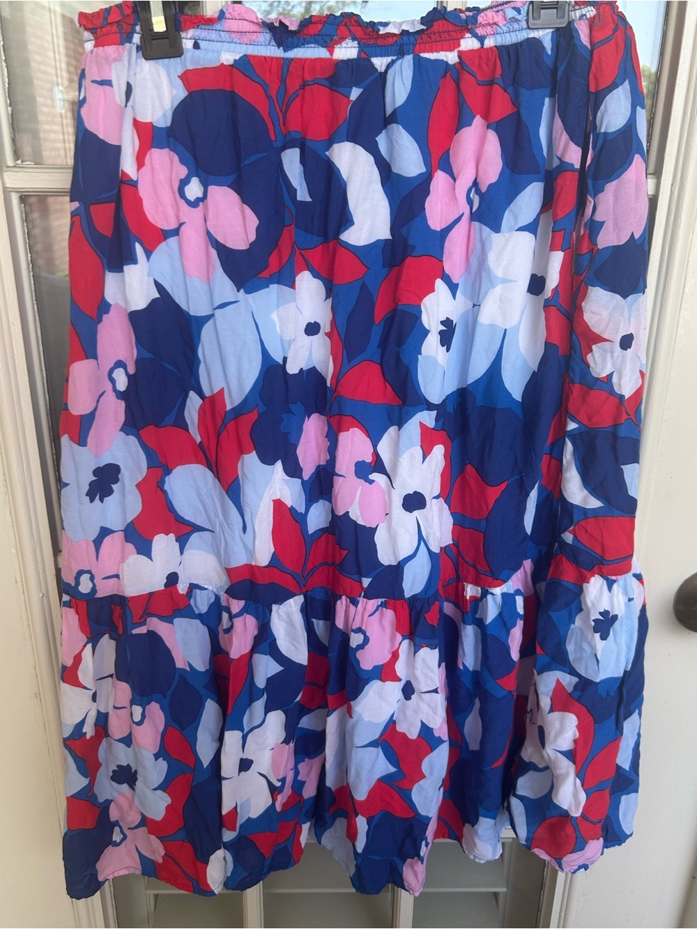 Draper James Navy Floral Tiered Skirt with Red & Pink Accents